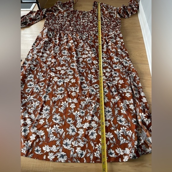 nwt La Ligne Liberty Floral Smocked Bodice Maxi Dress Brown/White Size 4XL - Picture 11 of 12